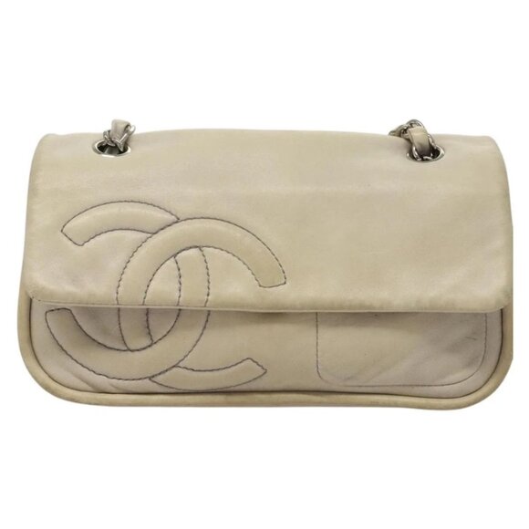 CHANEL Chain Shoulder Bag Lamb Skin Ivory Silver CC Auth 134523 - Picture 2 of 16